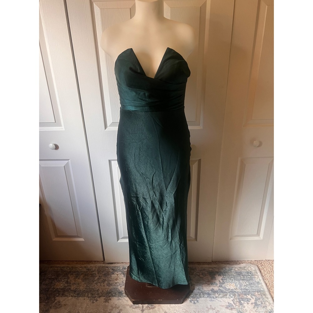 Saints & Secrets Emerald Green Strapless Satin Dress Formal Wedding Womens S